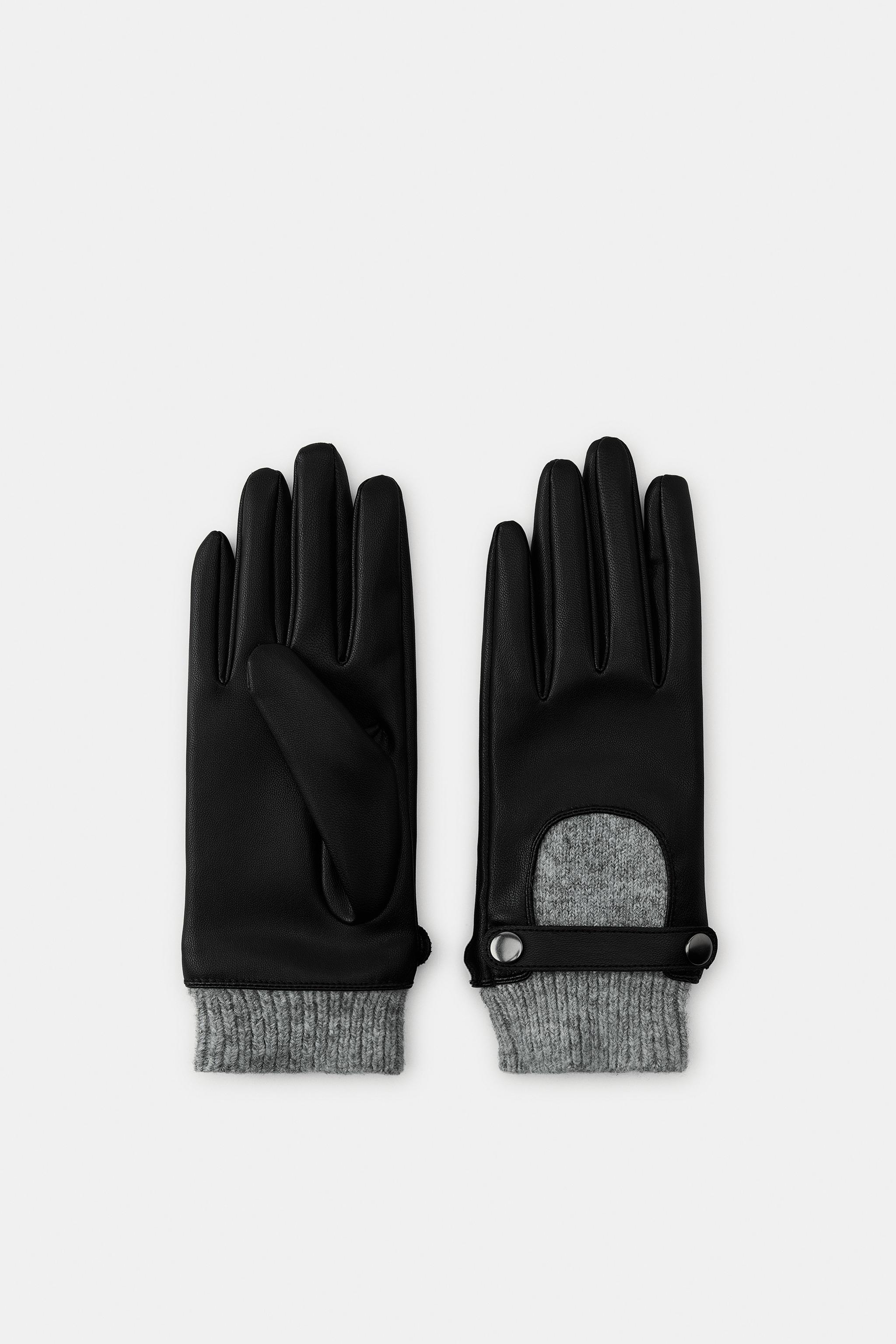 FAUX LEATHER WOOL BLEND GLOVES